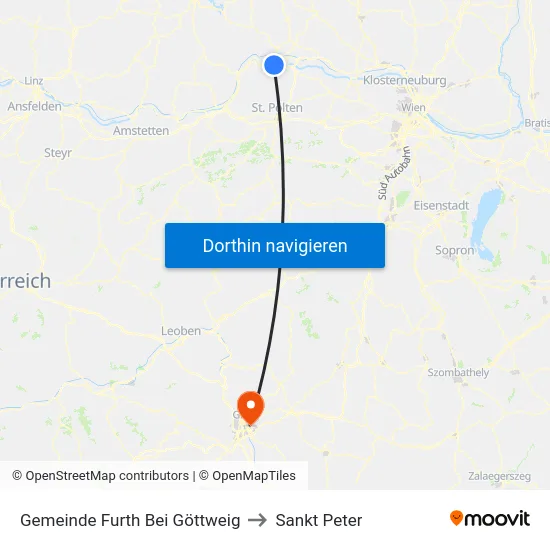 Gemeinde Furth Bei Göttweig to Sankt Peter map