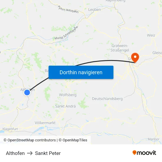 Althofen to Sankt Peter map