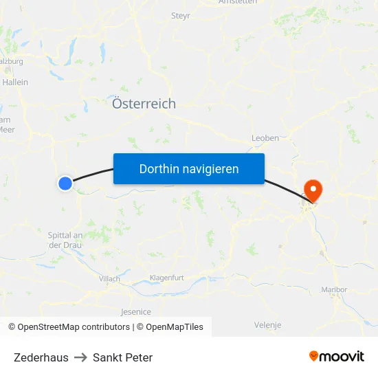 Zederhaus to Sankt Peter map