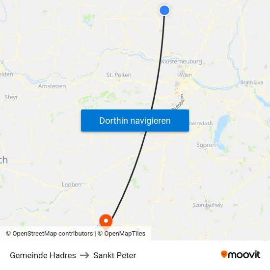 Gemeinde Hadres to Sankt Peter map