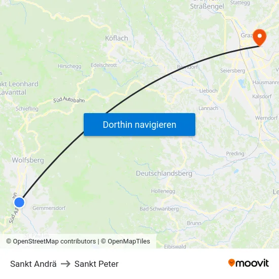 Sankt Andrä to Sankt Peter map
