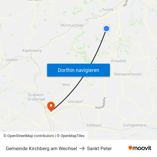 Gemeinde Kirchberg am Wechsel to Sankt Peter map
