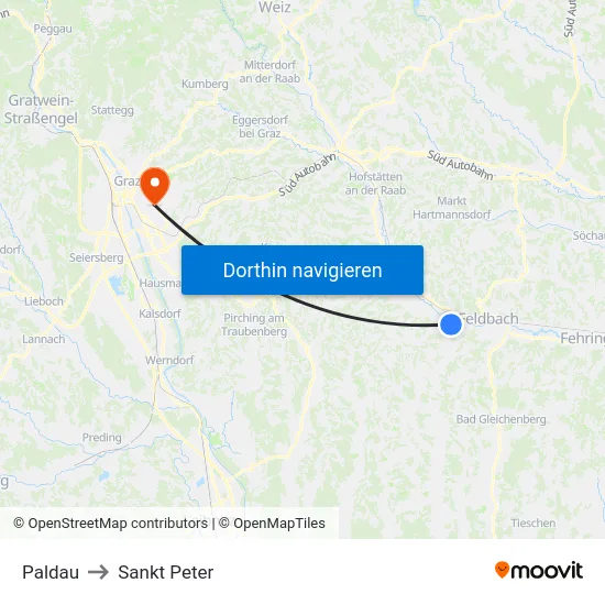 Paldau to Sankt Peter map