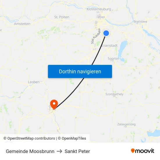 Gemeinde Moosbrunn to Sankt Peter map