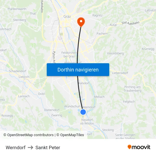Werndorf to Sankt Peter map