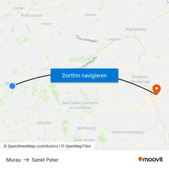 Murau to Sankt Peter map