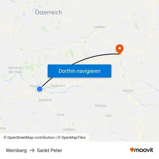 Wernberg to Sankt Peter map