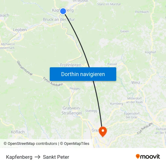 Kapfenberg to Sankt Peter map