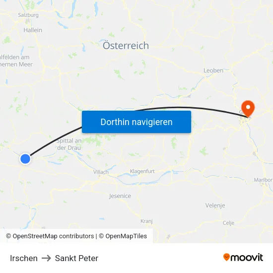 Irschen to Sankt Peter map