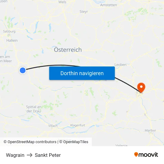 Wagrain to Sankt Peter map