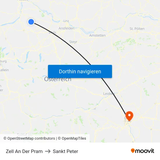 Zell An Der Pram to Sankt Peter map