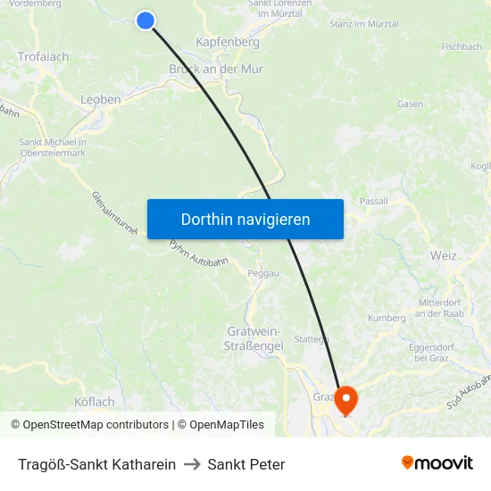 Tragöß-Sankt Katharein to Sankt Peter map