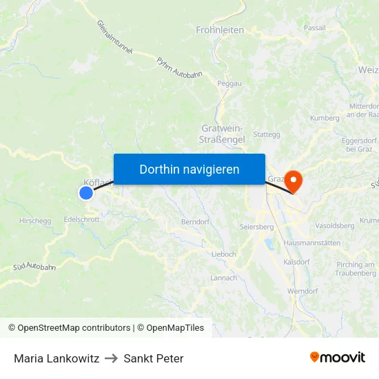 Maria Lankowitz to Sankt Peter map