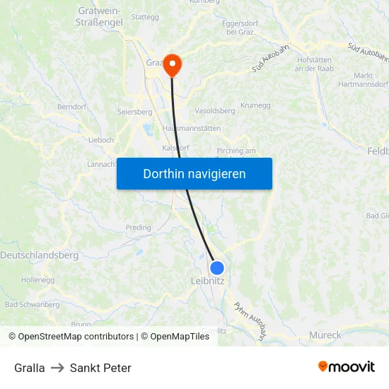 Gralla to Sankt Peter map
