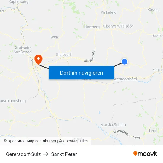 Gerersdorf-Sulz to Sankt Peter map