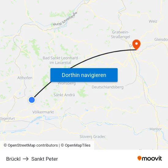 Brückl to Sankt Peter map