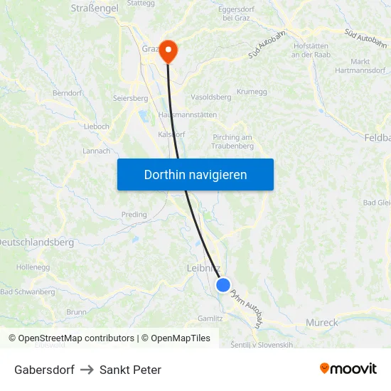 Gabersdorf to Sankt Peter map