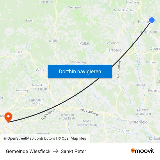 Gemeinde Wiesfleck to Sankt Peter map