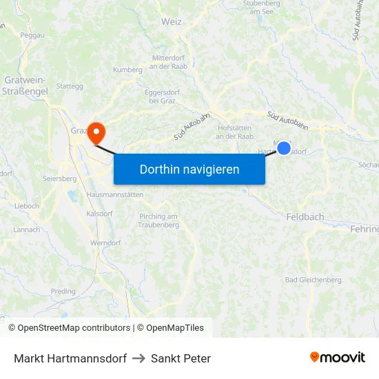 Markt Hartmannsdorf to Sankt Peter map