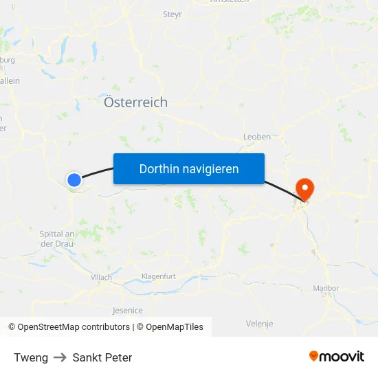 Tweng to Sankt Peter map