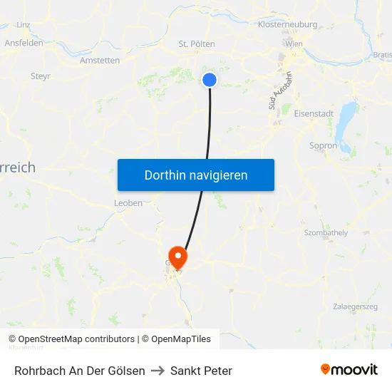 Rohrbach An Der Gölsen to Sankt Peter map