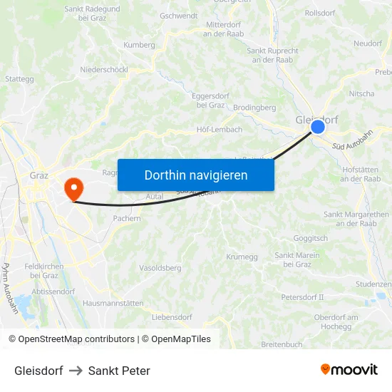 Gleisdorf to Sankt Peter map