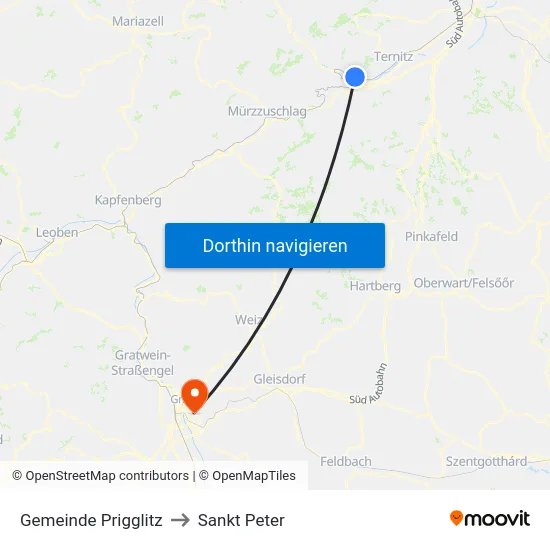 Gemeinde Prigglitz to Sankt Peter map
