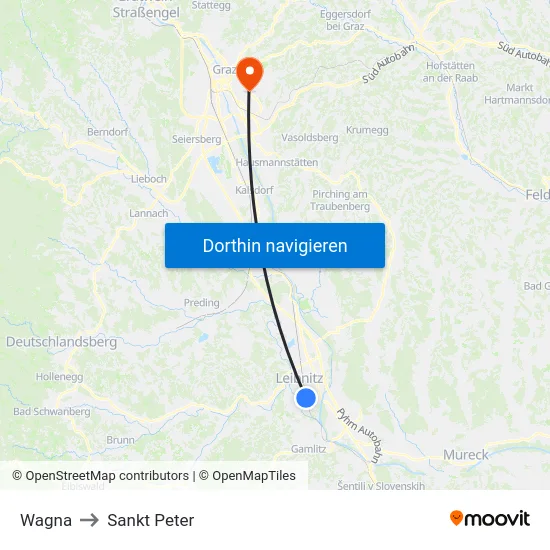 Wagna to Sankt Peter map