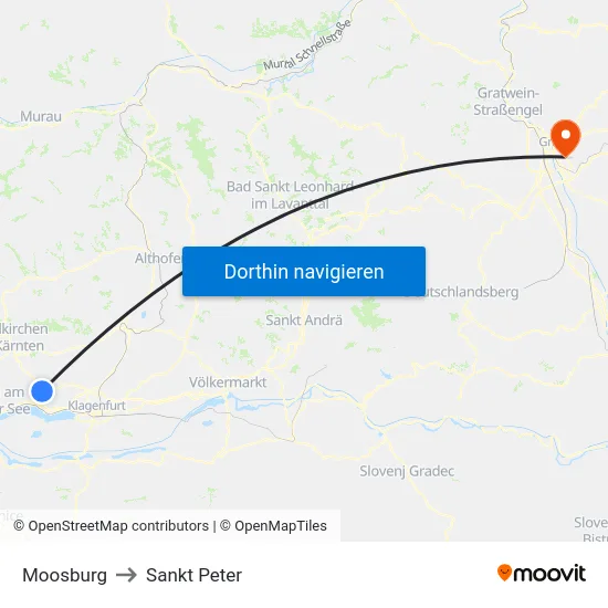 Moosburg to Sankt Peter map