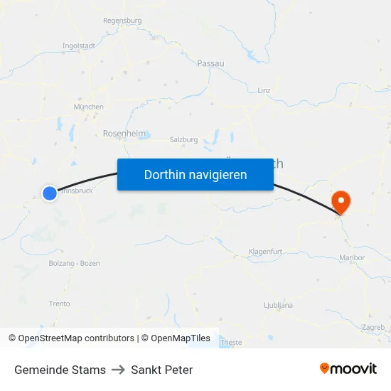 Gemeinde Stams to Sankt Peter map