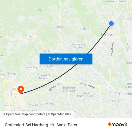 Grafendorf Bei Hartberg to Sankt Peter map