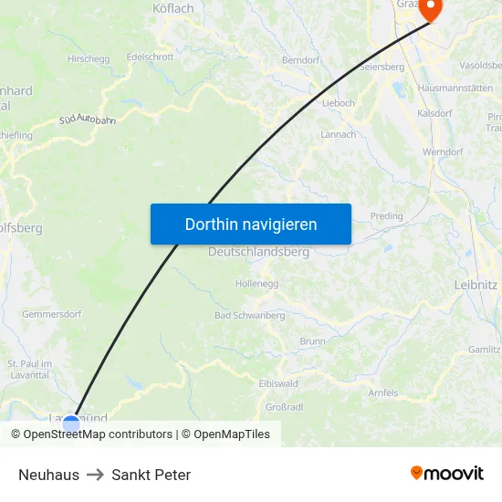 Neuhaus to Sankt Peter map