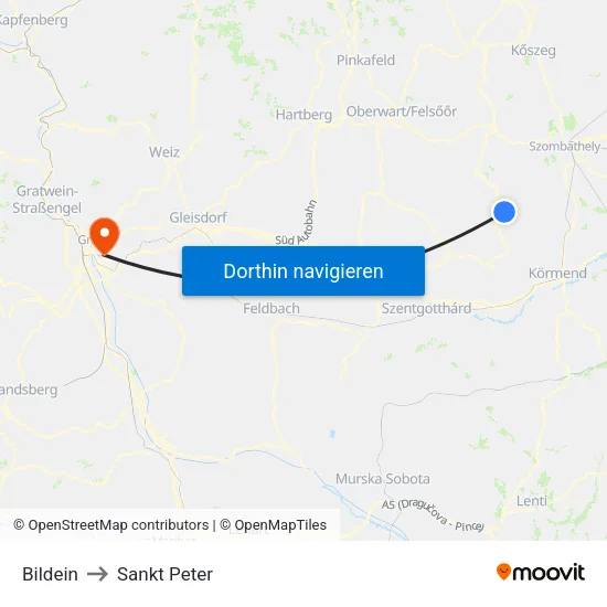 Bildein to Sankt Peter map