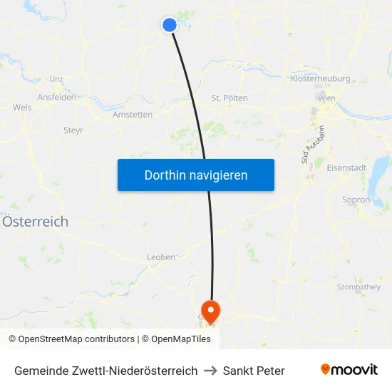 Gemeinde Zwettl-Niederösterreich to Sankt Peter map