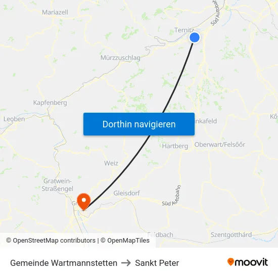 Gemeinde Wartmannstetten to Sankt Peter map