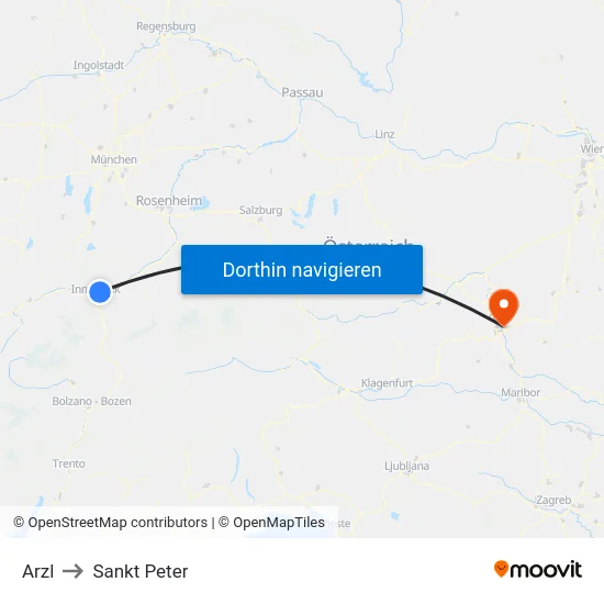 Arzl to Sankt Peter map