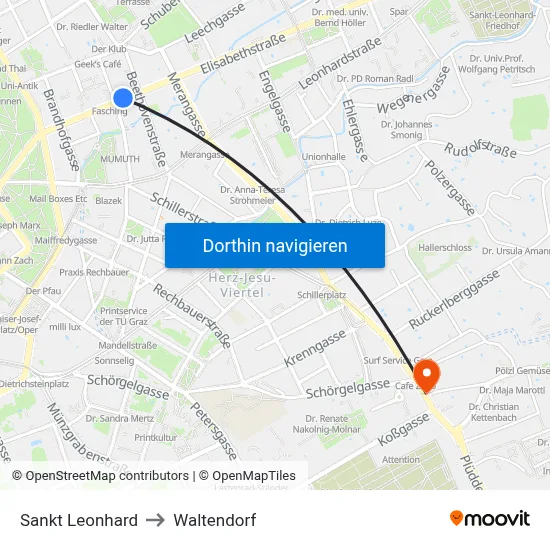 Sankt Leonhard to Waltendorf map