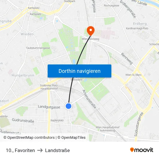 10., Favoriten to Landstraße map