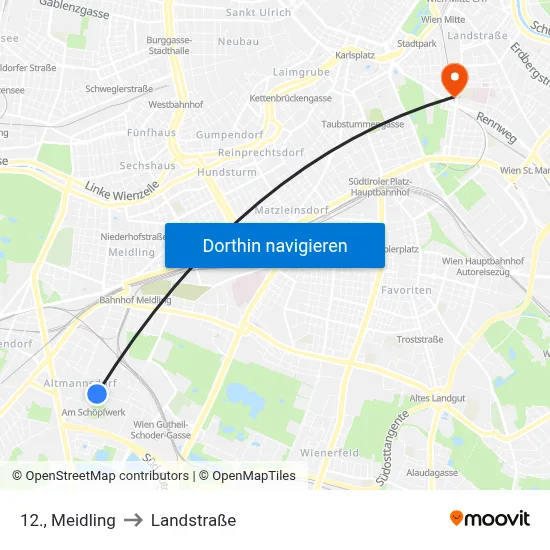 12., Meidling to Landstraße map