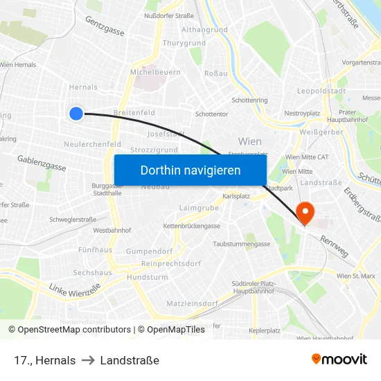 17., Hernals to Landstraße map