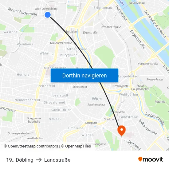 19., Döbling to Landstraße map