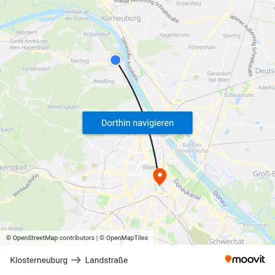 Klosterneuburg to Landstraße map