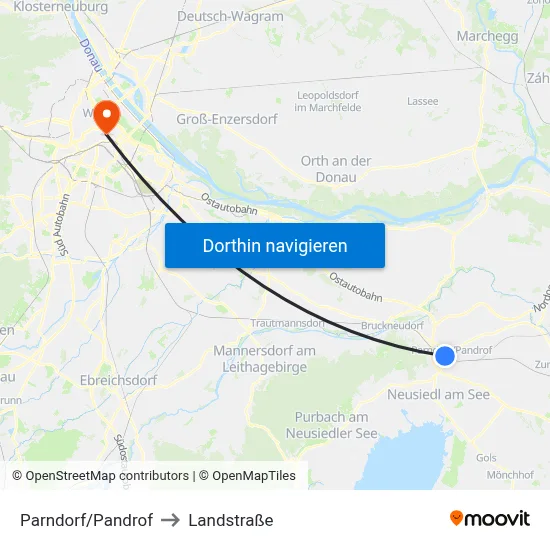 Parndorf/Pandrof to Landstraße map