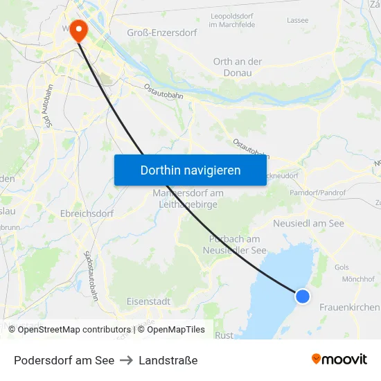 Podersdorf am See to Landstraße map