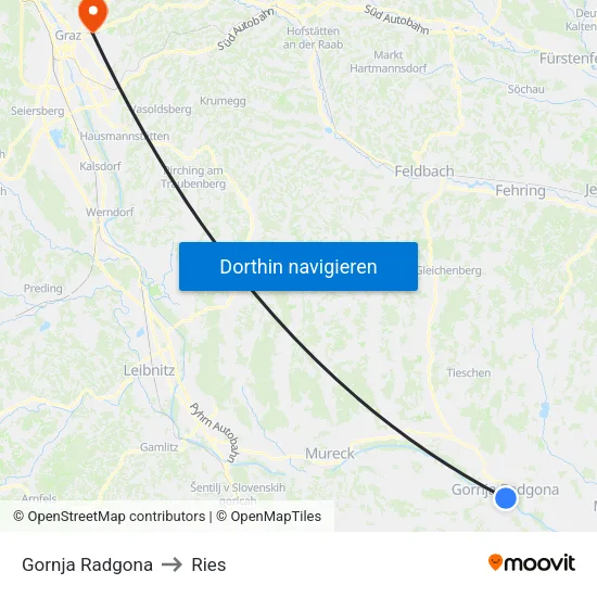 Gornja Radgona to Ries map