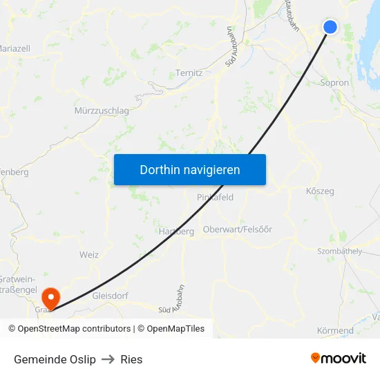 Gemeinde Oslip to Ries map