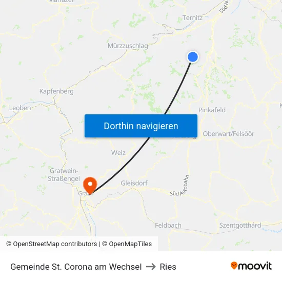 Gemeinde St. Corona am Wechsel to Ries map