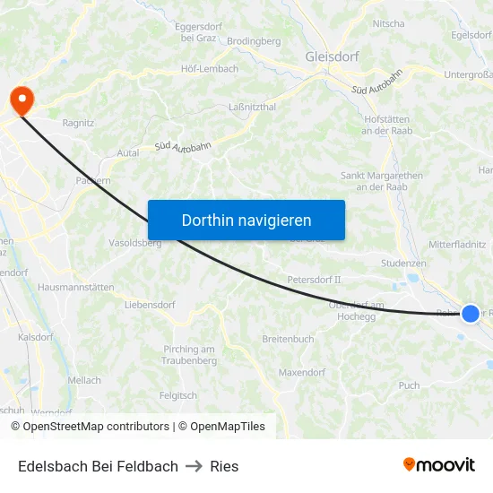 Edelsbach Bei Feldbach to Ries map