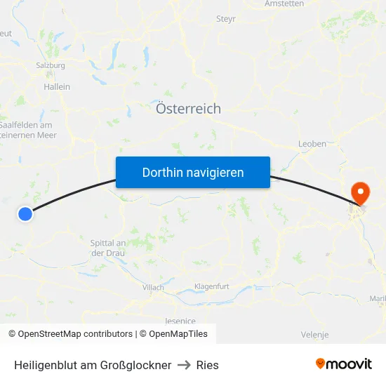 Heiligenblut am Großglockner to Ries map