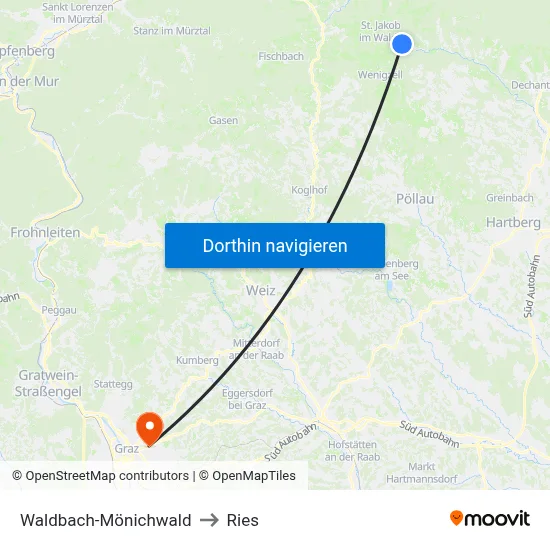 Waldbach-Mönichwald to Ries map